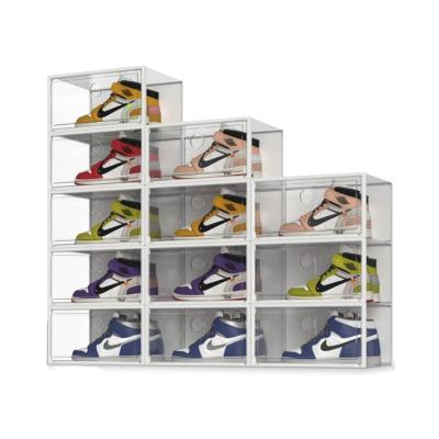 China Viable Clear Plastic Stackable Shoe Organizer For X-Large Closet Shoe Containers Trash Can Racks Fit Up To Size 13 (Clear) for sale