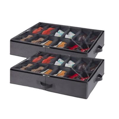 China Sustainable Foldable Fabric Shoes Container Box Storage Bag With 2 Handles Total Fits 24 Pairs Of Shoes for sale