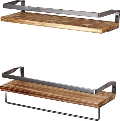 China Rustic Floating Bathroom Wall Shelves with Rails - Decorative Storage for the Kitchen, Bathroom, and Bedroom for sale