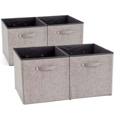 China Bathroom Set of 4 Large Folding Storage Baskets, Folding Cloth Organizer Cubes Bin Boxes Set with Handles for sale