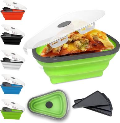 China Hot Selling Collapsible Folding Reusable Microwave Pizza Slice Storage Container Silicone Foldable Leftover Freshness Preservation Holder Silicone Container for sale