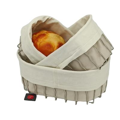 China Freshness Preservation Fashion Fruit Bread Serving Basket with Stainless Steel Frame, Linen Fabric for sale