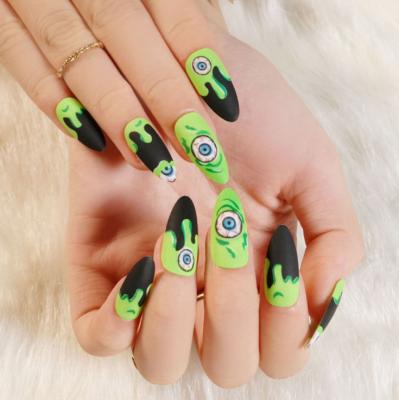 China 2021 New Easy Wear Fashion Design Halloween Almond Nail Tips Halloween Press On Nails for sale