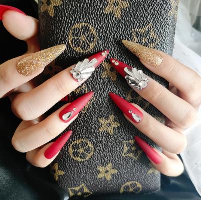 China Easy Apply 2020 Stylish Red Stiletto Nail Tips Private Label Nails Full Coverage Press On Nails for sale