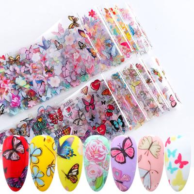 China Finger Nail Art 10pcs Butterfly Flower Stickers Nail Art Transfer Foil Polish Adhesive Stickers for sale