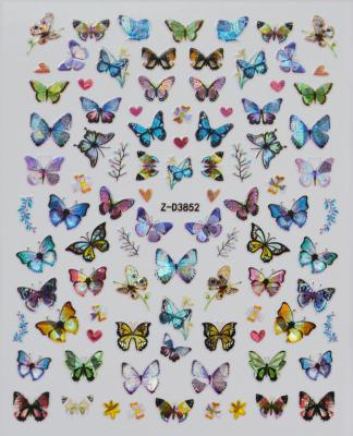 China 3d Nail DIY Art Decoration Style 3D Laser Butterfly Nail Decals Sticker Good Quality Beauty Butterfly Nail Stickers New for sale