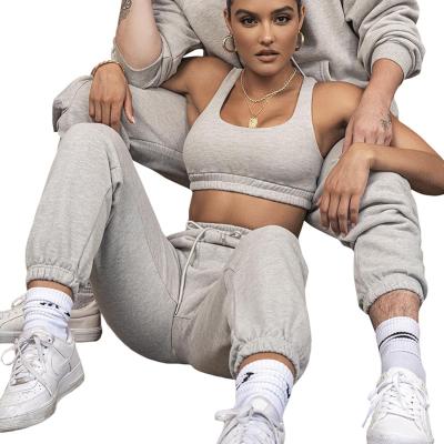 China 2021 Solid Two Piece Lean Stretch Anti-pilling Set For Women Casual Tracksuit Crop Tops Lean Stretch Outwear Slim Leggings Sportswear for sale