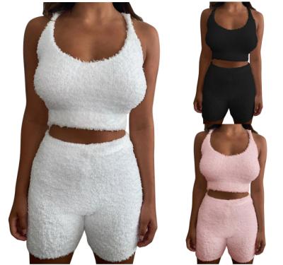 China 2021 Wholesale Plush Good Tank Top Shorts Anti-pilling Home Use Two Pieces Lounge Wear Ladies Sleepwear Women Pajamas for sale