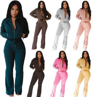 China Custom Logo Anti-pilling 2021 Autumn Clothing For Women 2 Piece Set Ladies Solid Color Sweatsuit Zipper Women Two Piece Set for sale