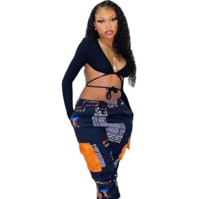 China 2021 Hot Selling Fashionable Fashionable Long Casual High Waist Casual Cargo Pants Women Drawstring Legging Panties Women Long for sale