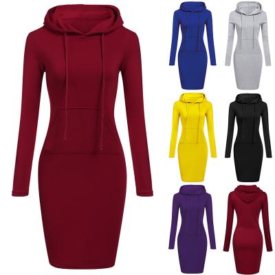 China Breathable 2021 New Arrivals Fall Winter Solid Colors Women Clothing Casual Long Sleeve Hooded Slim Dress for sale