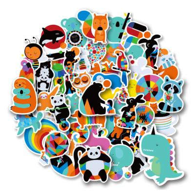 China Cartoon HOYO Sticker 50 Pcs/Pack Rainbow Animal Stickers, Cute Whale Lion Alpaca Parrot Panda Fox Crocodile Dog Bear Pet Stickers for sale