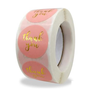 China Business Sticker HOYO 500 Pcs / Roll Thank You Sticker Roll, 1 inch, Round Gold Foil in Pink Shopping Stickers Decor Labels for sale