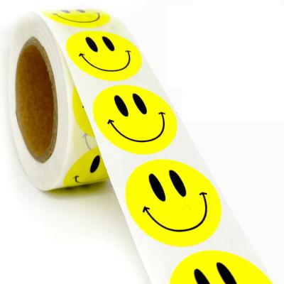 China HOYO Sticker 500 Pcs/Bun Yellow Smile Decorative Face Stickers Roll Happy Face Stickers, 1 inch wide (2.54cm) for sale