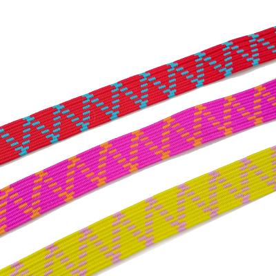 China Diagonal Logo Belt Screen Printing Webbing Elastic Band Customized Viable Round Rubber Elastic Polyester Rope Webbing Design For Clot for sale