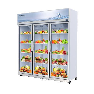 China Single-Temperature 3 Door Fridge Cold Drink Cooler with Upright Showcase Glass Refrigerator Door Cooler for sale