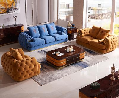 China Modular Modern Design Tufted Leather Fabric Sofa Velvet Living Room Sofas Chesterfield Sofa Furniture for sale