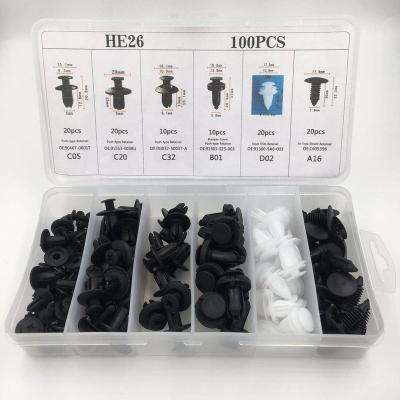 China 100pc Plastic Cut Trim Kit Car Push Pin Rivet Door Panel Stopper Assortment for sale