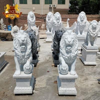 China White Modern Hot Sale Stone Garden Animal Stone Lions Statues With Ball for sale