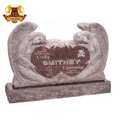 China Modern Straight Polish and Slotted Angel Headstone India Red Granite Exterior Angel Carved Tombstone for sale