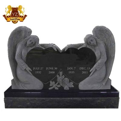 China Modern American Style Right Heart Shape Angel Carved China Black Granite Headstone for sale