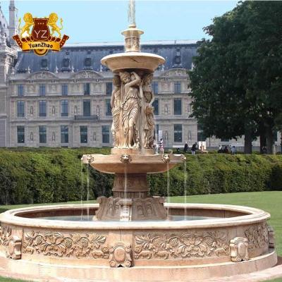 China Modern Outdoor Large Size White Marble Lady Water Fountain With Lion Statue for sale