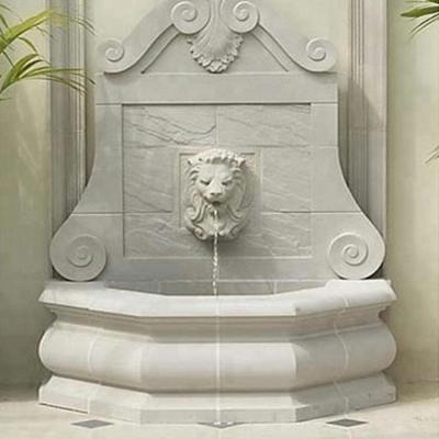 China Modern Outdoor Decoration Natural Marble Stone Wall Fountain Lion Head Water Fountain for sale