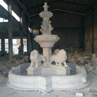 China Large Modern Water Fountain Carving Garden White Lion Marble Water Fountain For Sale for sale