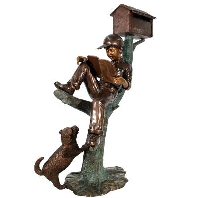 China Freestanding Garden Metal Outdoor Metal Boy Bronze Sculptures Life Size Lying Waterproof Bronze Mailboxes For Sale for sale