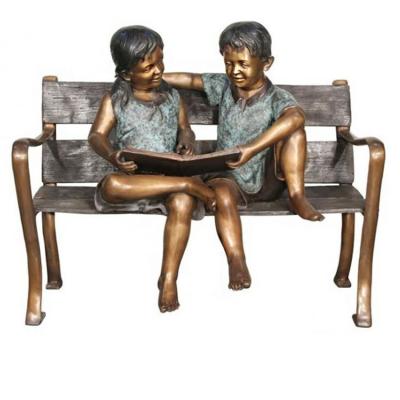 China Europe Garden Decoration Bronze Boy And Girl Reading Statues for sale