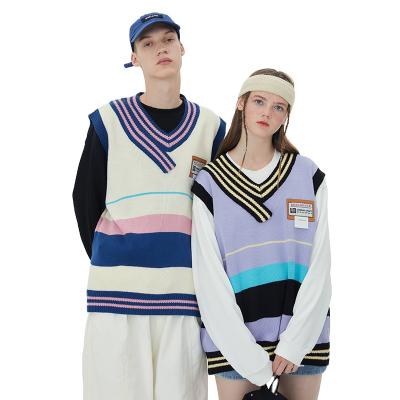 China Sleeveless Knitted Men And Women 2021 New Design Breathable Oversized Sense Couples Vest College Style Vest for sale