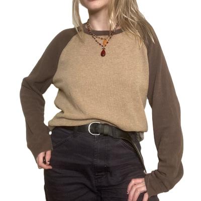 China European and American color matching long-sleeved loose casual round sweater breathable 2021 autumn and winter new neck T-shirt for sale