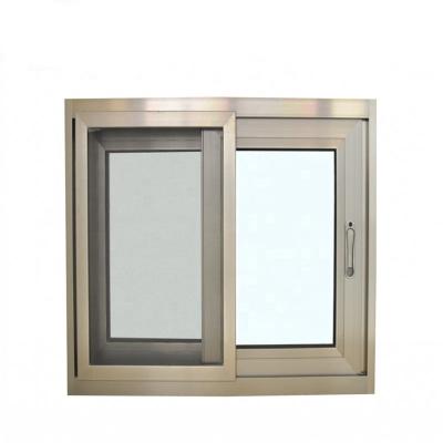 China Folding Screen Double Glazed Champagne Color Grill Design Aluminum Sliding Windows For Rooms Office for sale