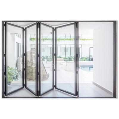 China Hot Selling Sound Insulation Double Low-E Bi Fold Door Aluminum Accordion Glass Insulated Glass Folding Doors for sale