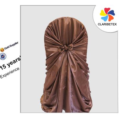 China Universal Self-tie Romantic Satin Chocolate Chair Cover for Wedding Banquet Decor for sale