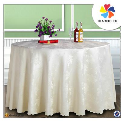 China Oilproof Jacquard Brocade Table Cloths Ivory Round Wedding Tablecloth 600D Wedding Tablecloth for sale