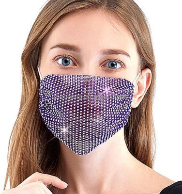 China Glitter Chain Bling Crystal Face Masks PVC Rhinestone Mesh Mask Women Masquerade Nightclub Party for sale