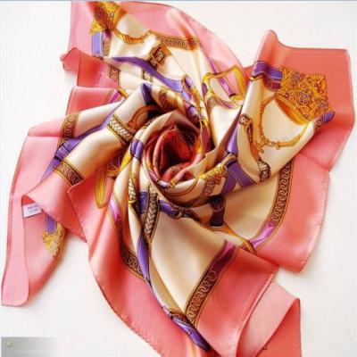 China Square Custom Printed Floral Square Silk Scarf for sale