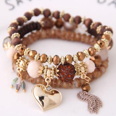 China 2021 MIA retro fashion bracelet set romantic heart type round tassel creative round bracelet love bead for sale