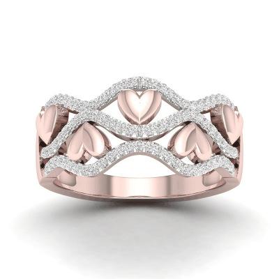 China MIA 2021 Fashion CLASSIC Top Factory Direct Sale 10K Rose Gold Ribbon Heart Shaped Zircon Wedding Ring for sale