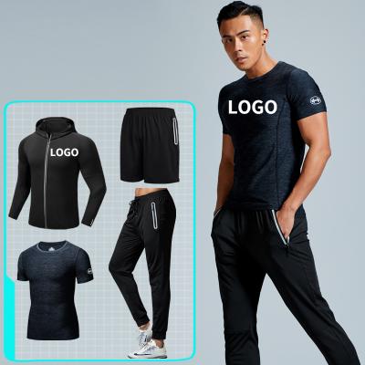 China QUICK DRY Custom Fitness Wear Vedo Logo 4 Pieces Set No Brand Fitness Apparel Sportswear Tracksuit Men GYM Training Running Clothes for sale