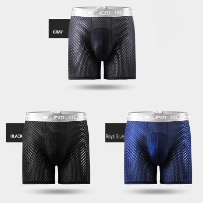 China Breathable Well-Fitting Lengthened Sweatpants Ice Silk Mesh Tights Anti-Wear Men's Boxer Briefs for sale