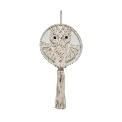 China Art Decor Natural Cotton Cord Woven Hippie Tapestry Eco-Friendly Owl Bird Boho Chic Bohemian Macrame Wall Hanging for sale