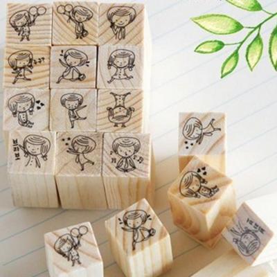 China Toy Wood Rubber Stamps Cartoon Funny DIY Educational Model Gift Scrapbook Card Making Stationery for sale