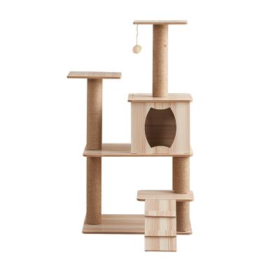 China Stocked Made in China Design Interactive Cat Toy Cat Climbing Frame Scratching Wooden Climbing Tower Cat Tree for sale