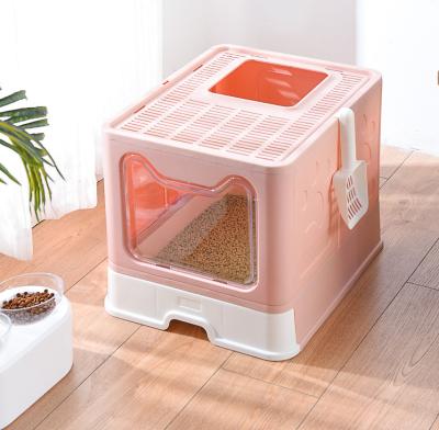 China Sustainable High Quality Material Cat Litter Box Eco-Friendly Pet Toilet Folding Box Clean And Hygienic Folding Cat Litter Box for sale