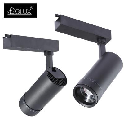 China Aluminum Body DGLUX Focusable 10watt 20watt 30watt 2022 Adjustable Angle Black COB Led Track Light for sale