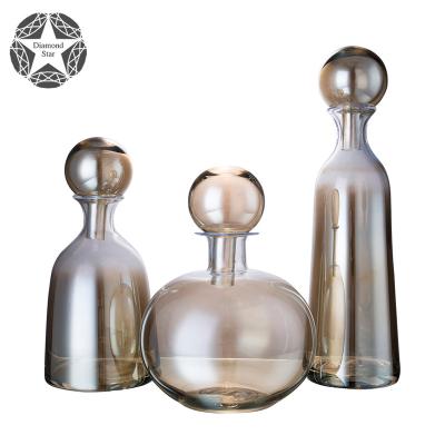 China Art Deco Diamond Star light luxury ornaments amber glass vase decoration for living room for sale