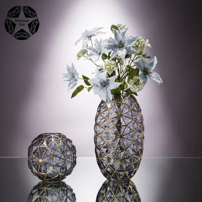 China Modern Diamond Star Fashion Popular Large Gift High Quality handcrafted Colorful Luxury Home Decoration Vase Glass for sale