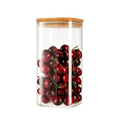 China Stocked Diamond Star Wholesale Clear Airtight Glass Spice Decorative Storage Jars with Natural Bamboo Lids for sale